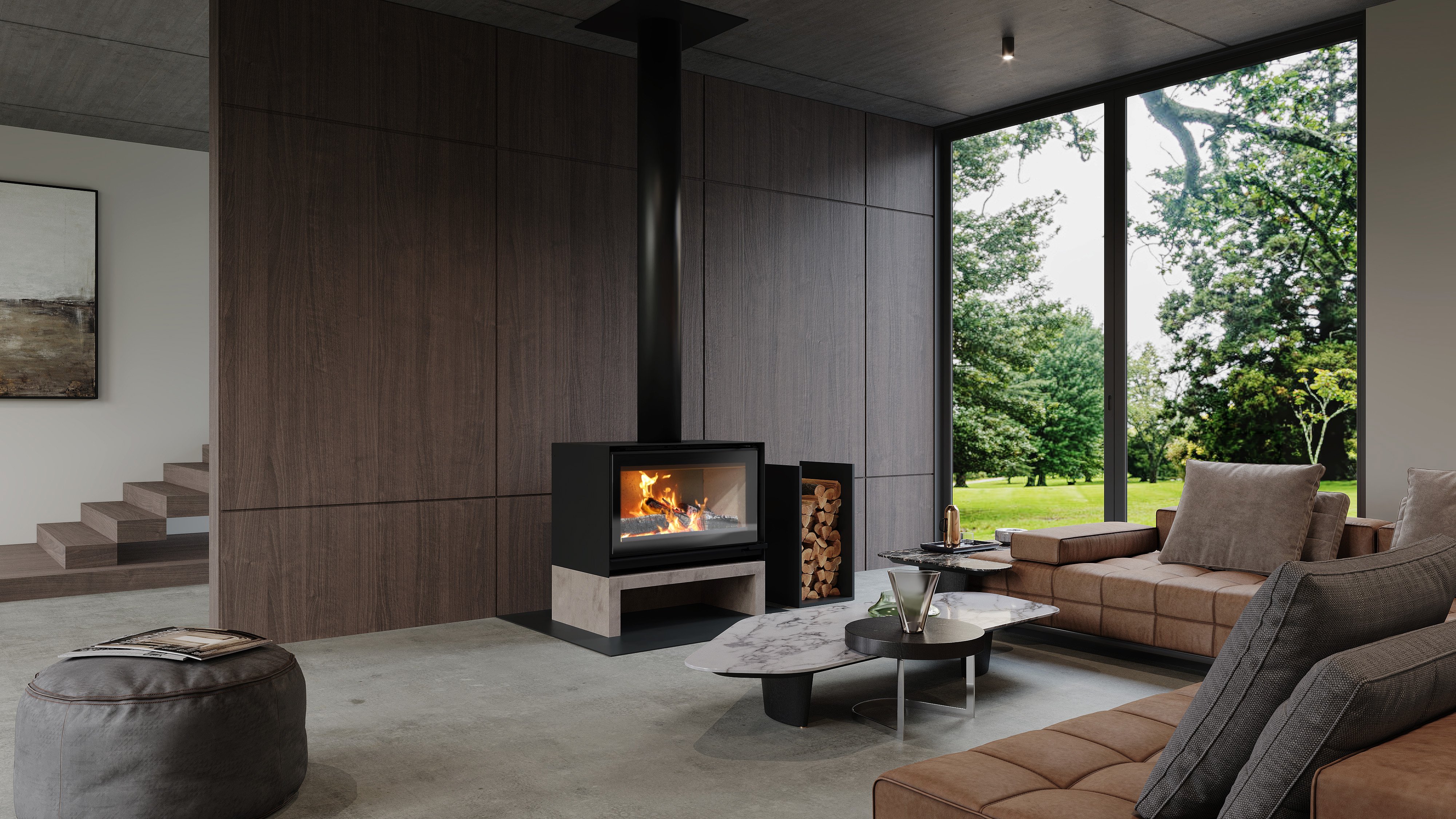 TFS1000 Freestanding Wood Fireplace | Dark Wood